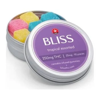 Bliss THC gummies, Tropical Assorted · 250 mg (10 × 25 mg)