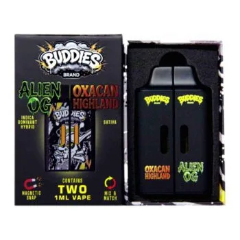 Buddies Brand 2G dual disposable vape box, Alien OG + Oaxacan Highland